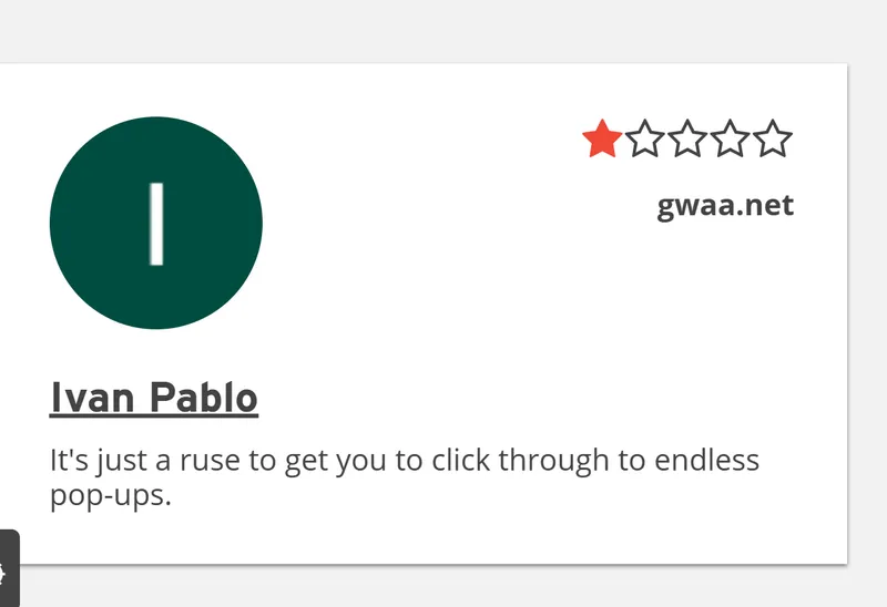 Screenshot of a user review for GWAA