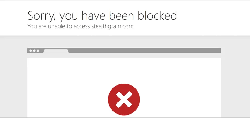 Screenshot showing a message or warning on StealthGram saying the user has been blocked after trying to download content